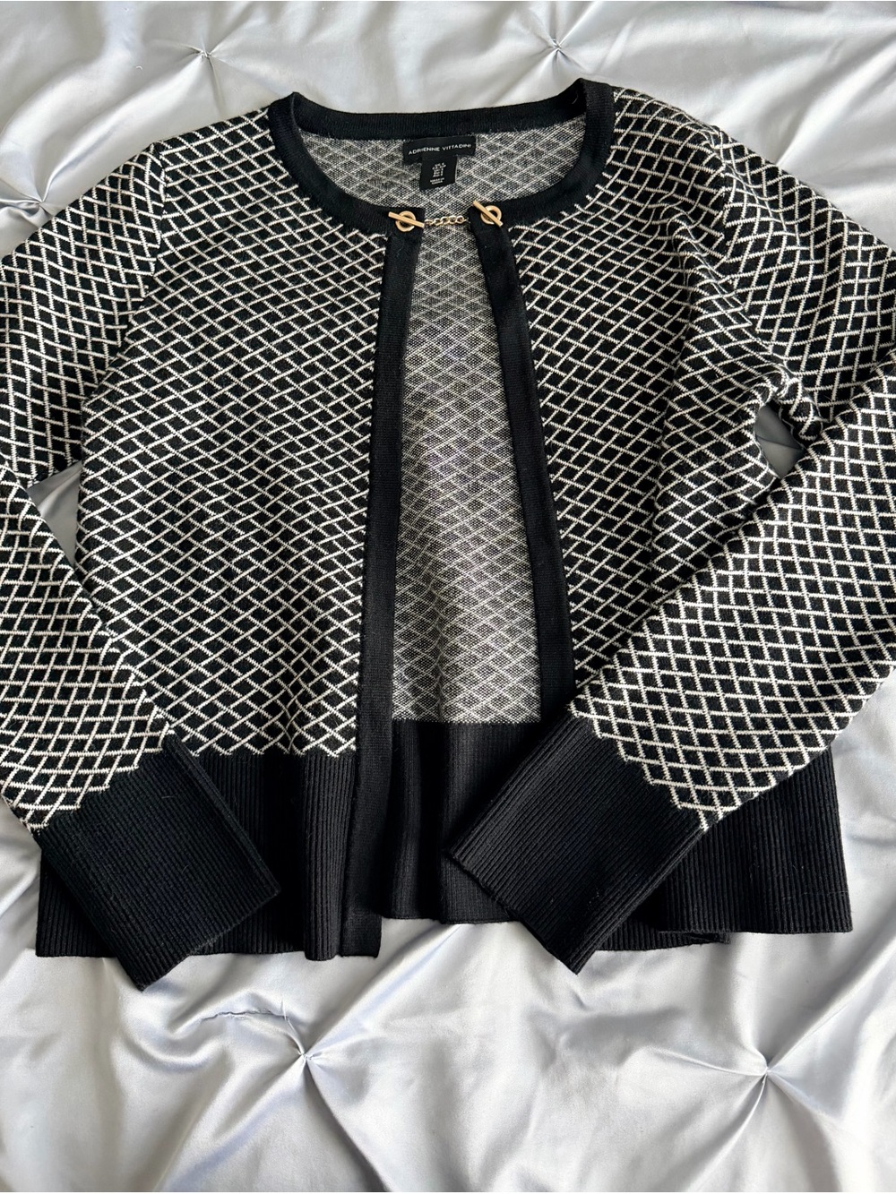Adrienne Vittadini Black and White Patterned Knit Jacket